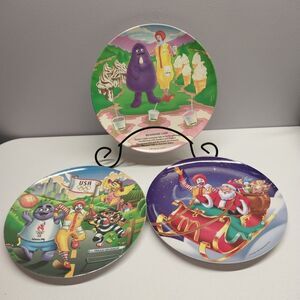 Vintage McDonald's Plates Lot Of 3 Olympics Christmas Milkshake Ronald Grimace